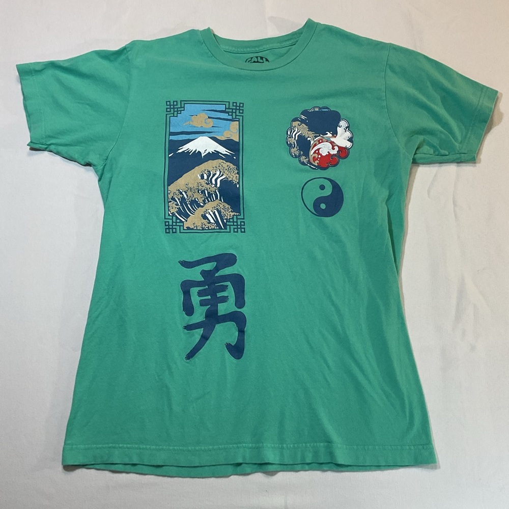 Call Your Mother Teal/Green T-Shirt Japanese Art Great Wave Kanki, Size M